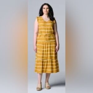 Simply Vera Vera Wang Summer Mustard Striped Sleeveless Maxi Women Dress Size XL